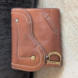 Vintage Christian Dior Saddle Wallet in Tan Leather w/ Brass “D” Charm - Italy
